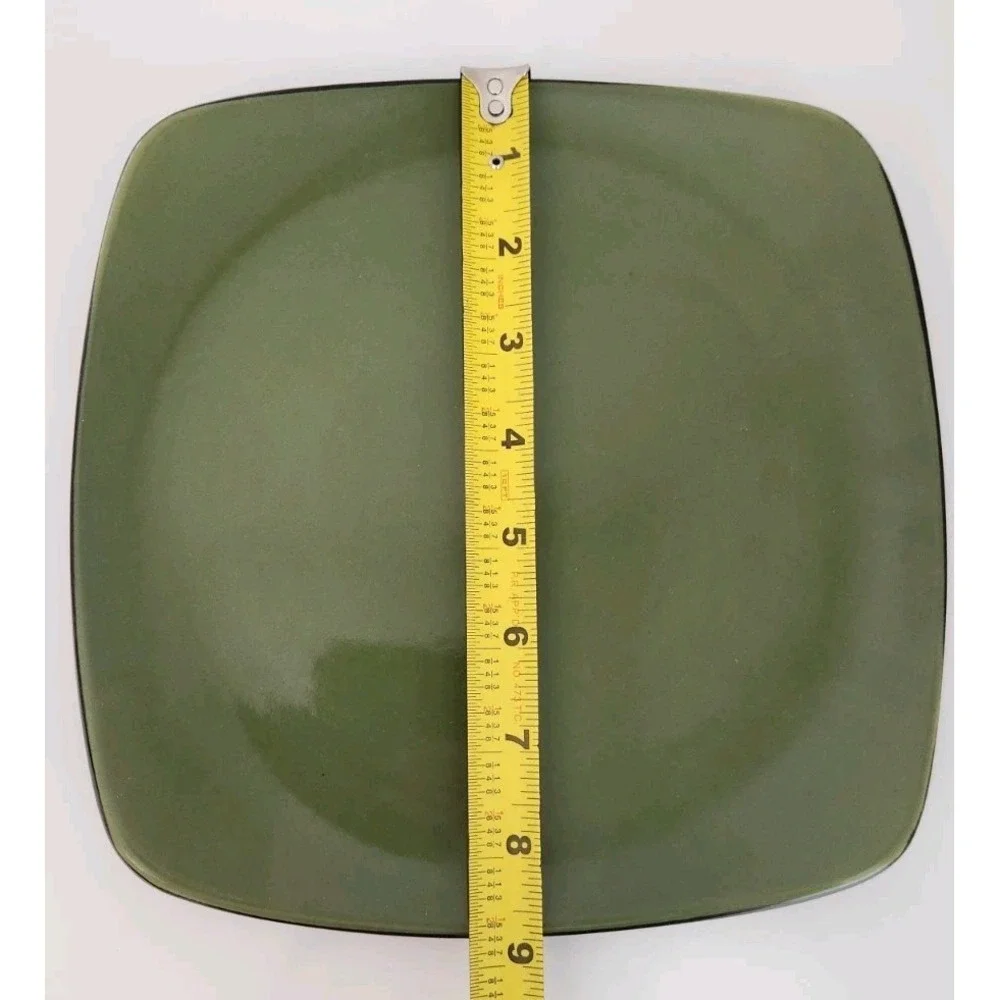 Corelle Hearthstone Pottery Square Salad Plates Bay Leaf Green &‎ Black